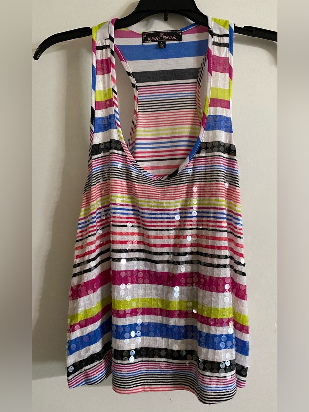 Almost Famous Multicolor Striped Sequin Tank Top
